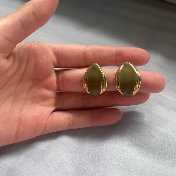 Green and Gold Antique Earrings - Picture 1 of 1